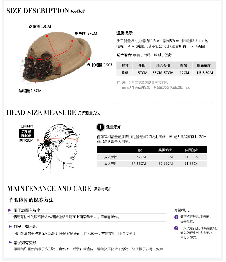 貝雷帽，羊毛呢帽，尺寸說明