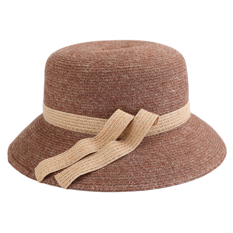 夏季新款漁夫帽女防曬扎帶時尚設計感草帽防曬遮陽盆帽太陽帽批發