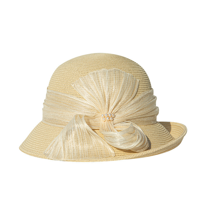高端真絲麻草帽女可折疊遮陽帽卷邊沙灘帽夏天韓版百搭太陽帽批發